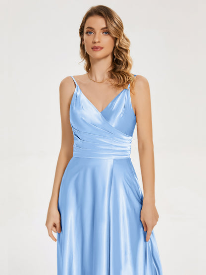 Cali Side Slit V-neck Soft Satin Bridesmaid Dress