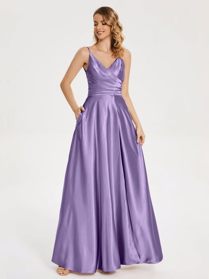 Cali Side Slit V-neck Soft Satin Bridesmaid Dress