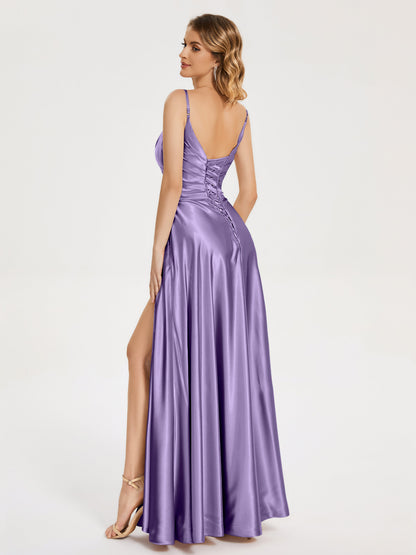 Cali Side Slit V-neck Soft Satin Bridesmaid Dress
