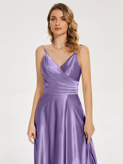 Cali Side Slit V-neck Soft Satin Bridesmaid Dress