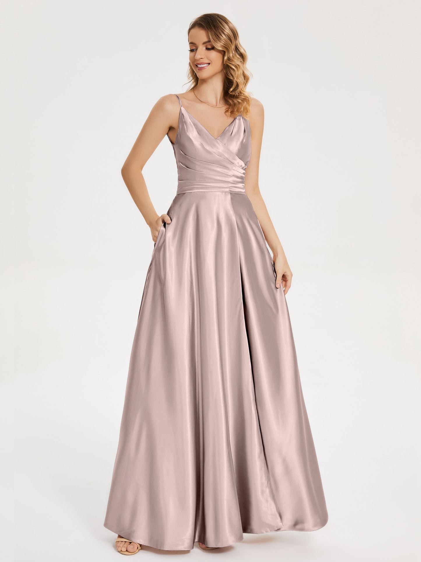 Cali Side Slit V-neck Soft Satin Bridesmaid Dress