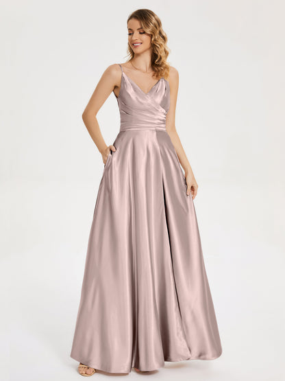 Cali Side Slit V-neck Soft Satin Bridesmaid Dress
