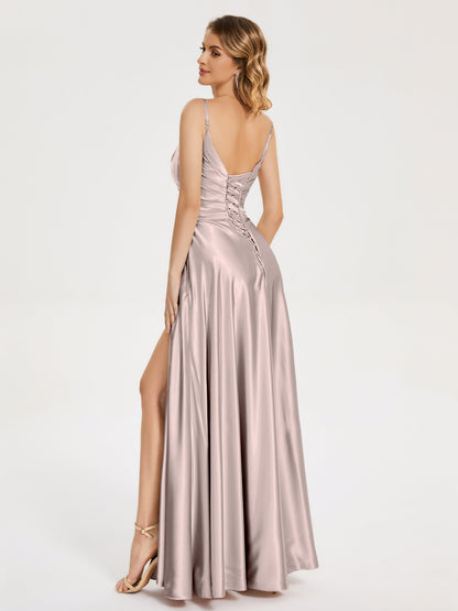 Cali Side Slit V-neck Soft Satin Bridesmaid Dress