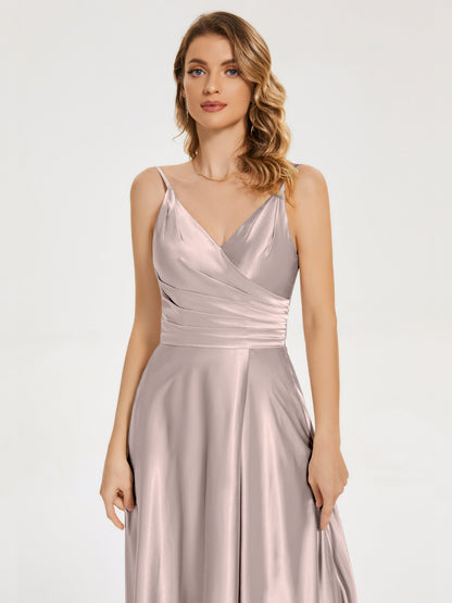 Cali Side Slit V-neck Soft Satin Bridesmaid Dress