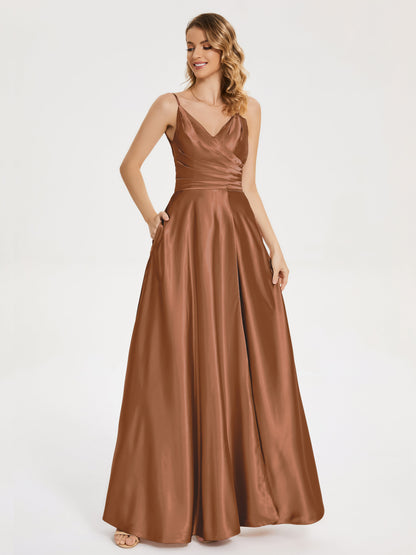 Cali Side Slit V-neck Soft Satin Bridesmaid Dress