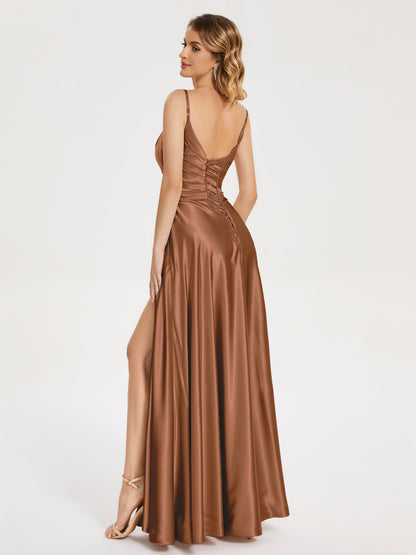 Cali Side Slit V-neck Soft Satin Bridesmaid Dress