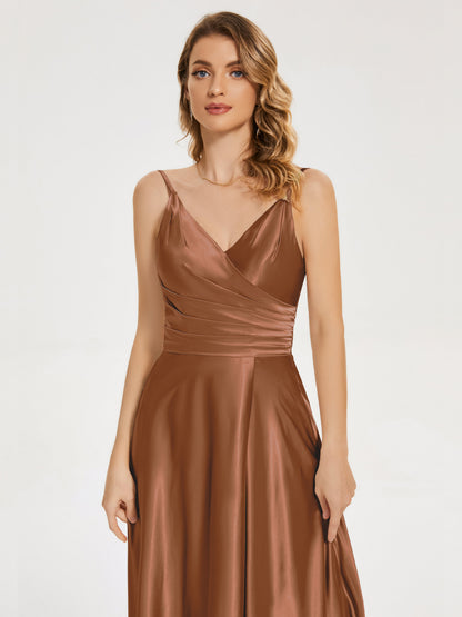 Cali Side Slit V-neck Soft Satin Bridesmaid Dress