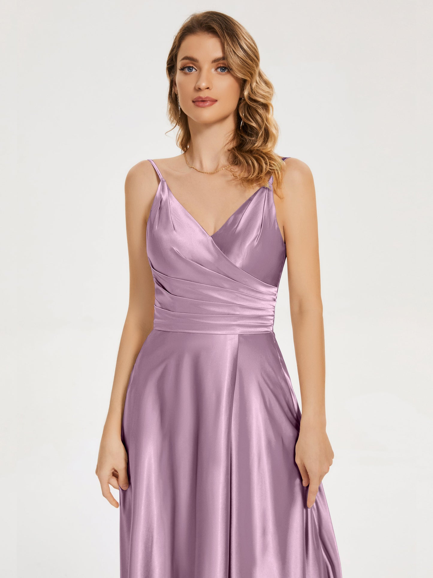 Cali Side Slit V-neck Soft Satin Bridesmaid Dress