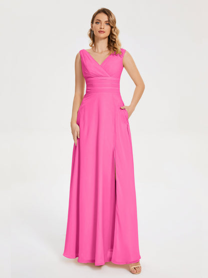 Lucille Simple V-neck Bridesmaid Dress with Pockets