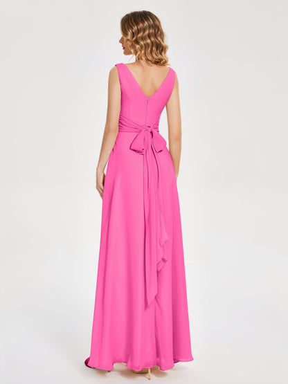 Lucille Simple V-neck Bridesmaid Dress with Pockets