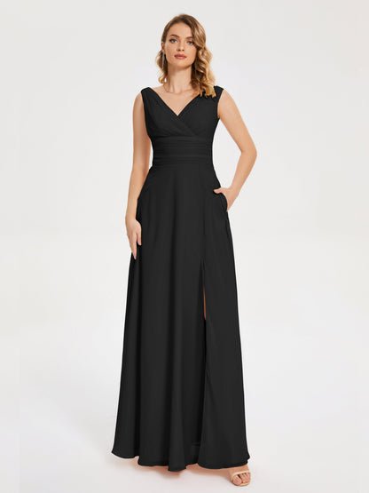 Lucille Simple V-neck Bridesmaid Dress with Pockets