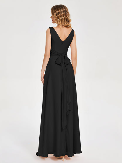 Lucille Simple V-neck Bridesmaid Dress with Pockets