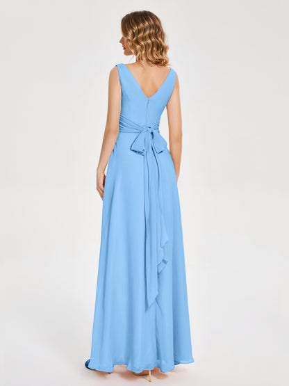 Lucille Simple V-neck Bridesmaid Dress with Pockets
