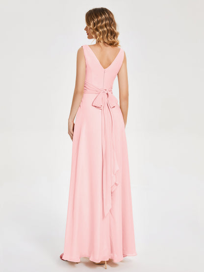 Lucille Simple V-neck Bridesmaid Dress with Pockets