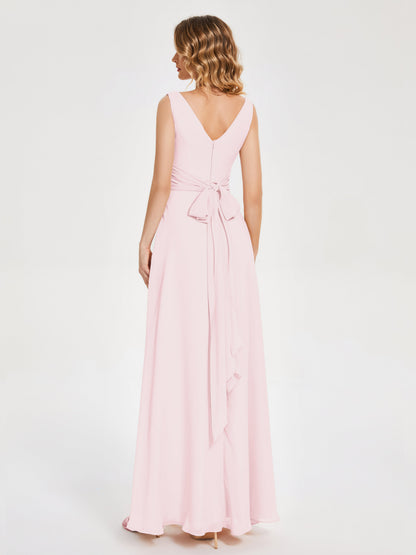 Lucille Simple V-neck Bridesmaid Dress with Pockets