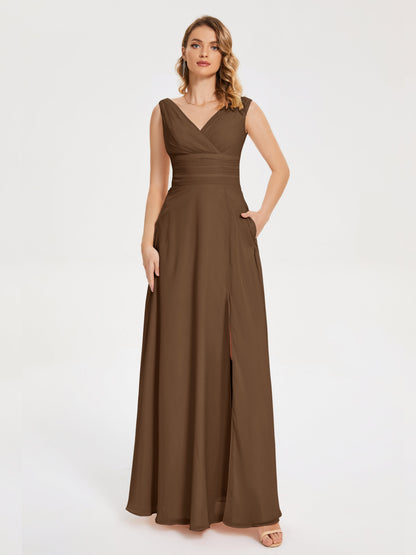 Lucille Simple V-neck Bridesmaid Dress with Pockets