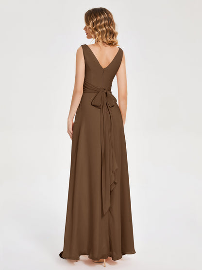 Lucille Simple V-neck Bridesmaid Dress with Pockets