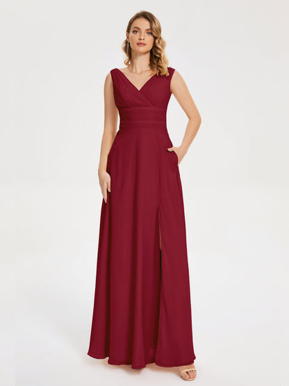 Lucille Simple V-neck Bridesmaid Dress with Pockets