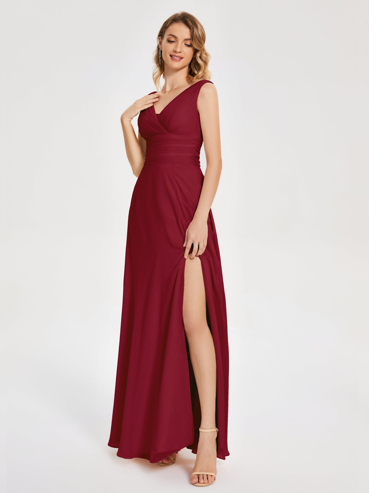 Lucille Simple V-neck Bridesmaid Dress with Pockets