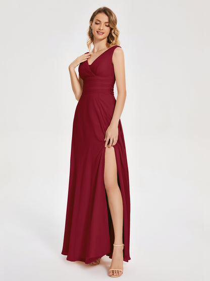 Lucille Simple V-neck Bridesmaid Dress with Pockets