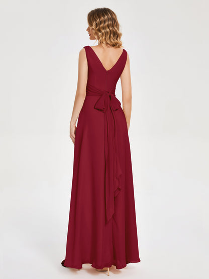 Lucille Simple V-neck Bridesmaid Dress with Pockets