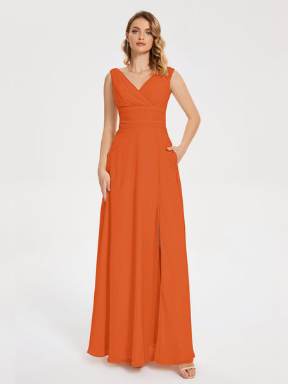 Lucille Simple V-neck Bridesmaid Dress with Pockets