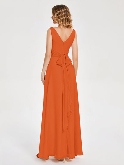 Lucille Simple V-neck Bridesmaid Dress with Pockets