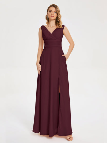 Lucille Simple V-neck Bridesmaid Dress with Pockets
