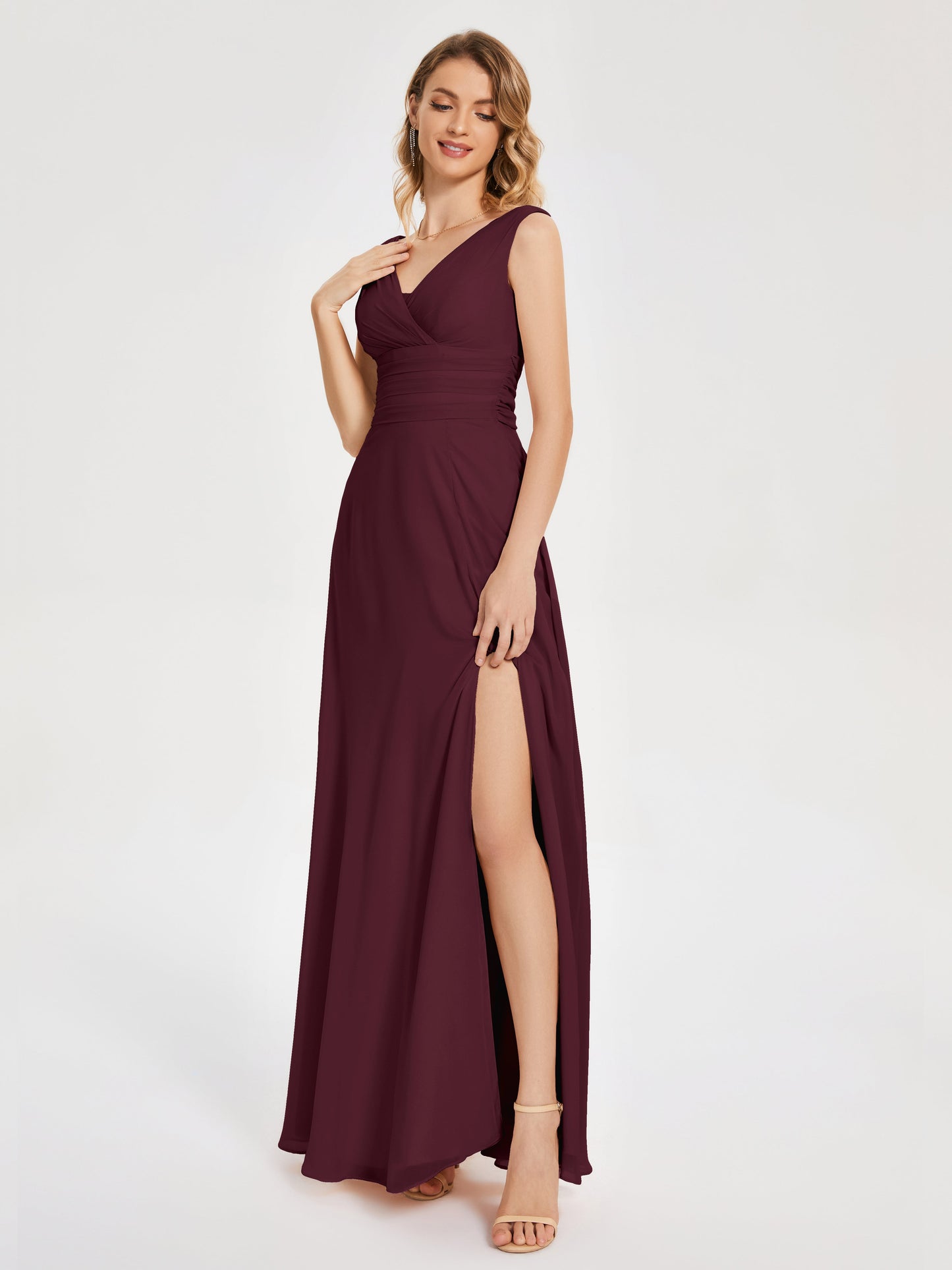 Lucille Simple V-neck Bridesmaid Dress with Pockets