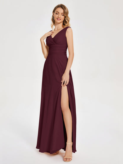 Lucille Simple V-neck Bridesmaid Dress with Pockets