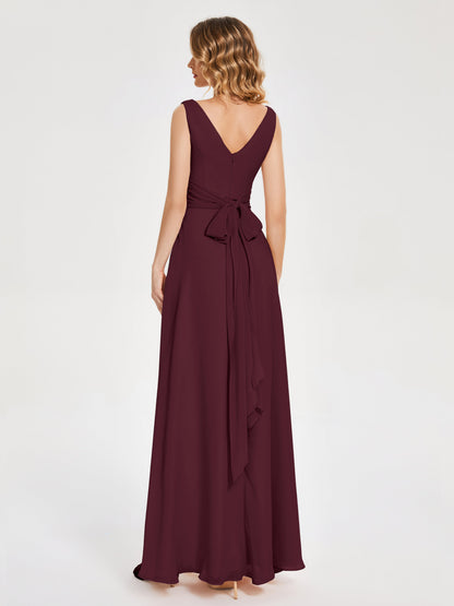 Lucille Simple V-neck Bridesmaid Dress with Pockets