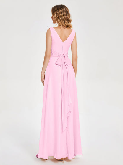 Lucille Simple V-neck Bridesmaid Dress with Pockets