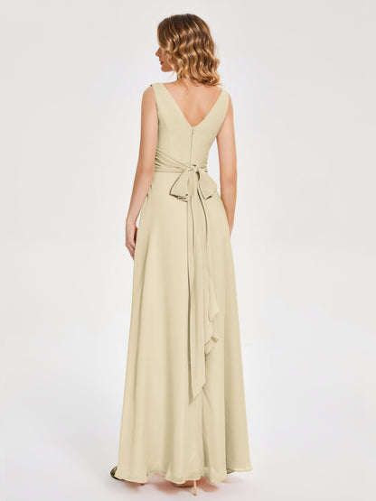 Lucille Simple V-neck Bridesmaid Dress with Pockets