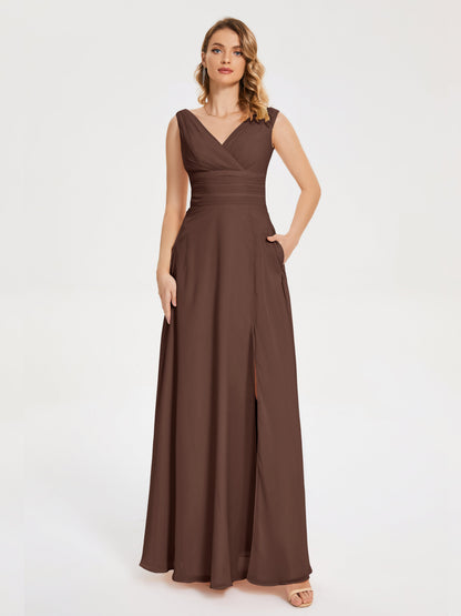 Lucille Simple V-neck Bridesmaid Dress with Pockets