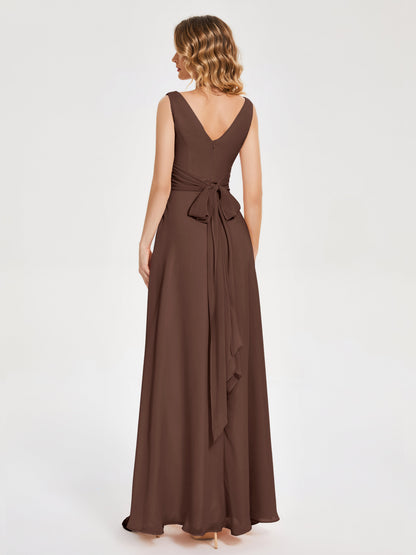Lucille Simple V-neck Bridesmaid Dress with Pockets