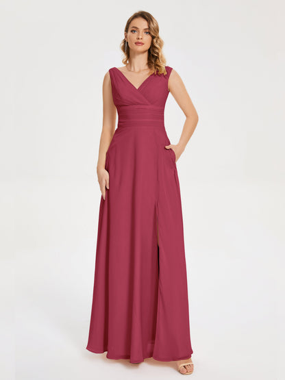 Lucille Simple V-neck Bridesmaid Dress with Pockets