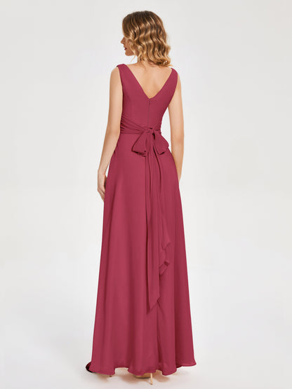 Lucille Simple V-neck Bridesmaid Dress with Pockets