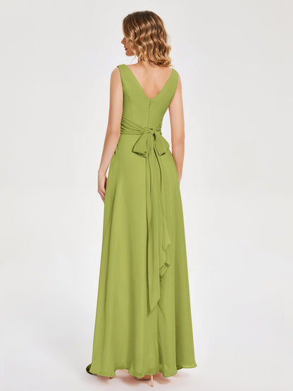 Lucille Simple V-neck Bridesmaid Dress with Pockets