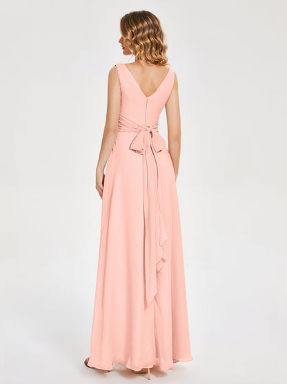Lucille Simple V-neck Bridesmaid Dress with Pockets