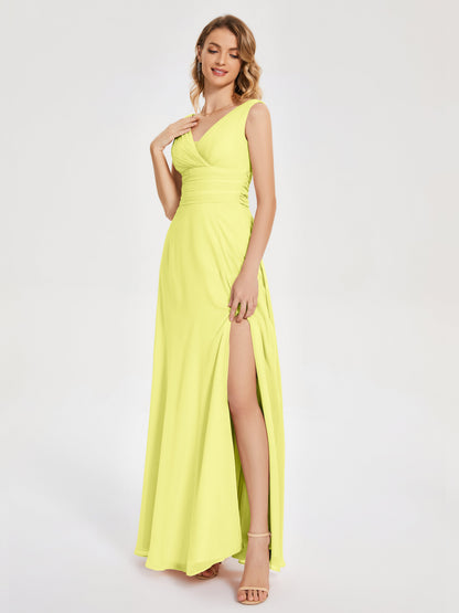 Lucille Simple V-neck Bridesmaid Dress with Pockets