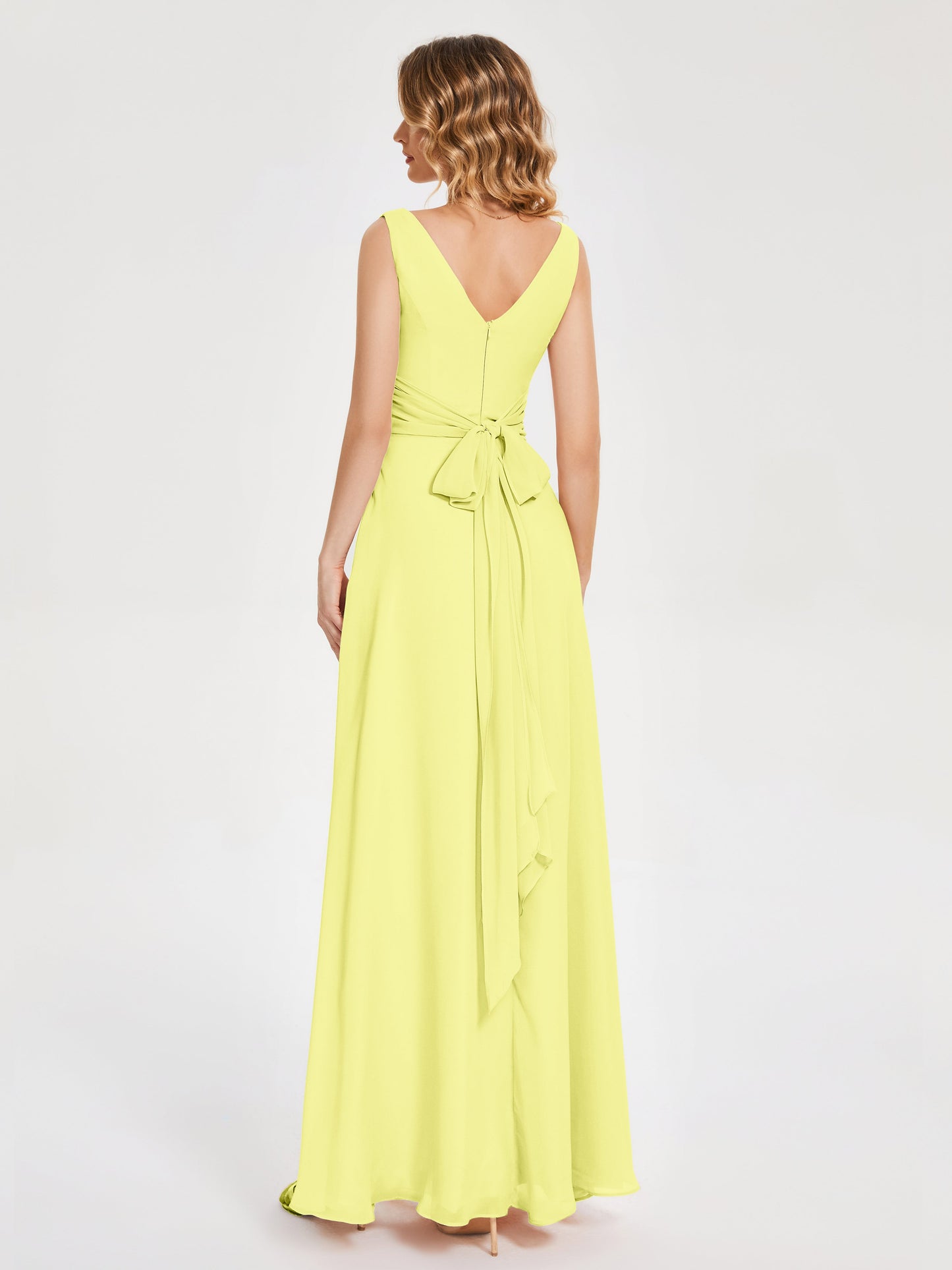 Lucille Simple V-neck Bridesmaid Dress with Pockets