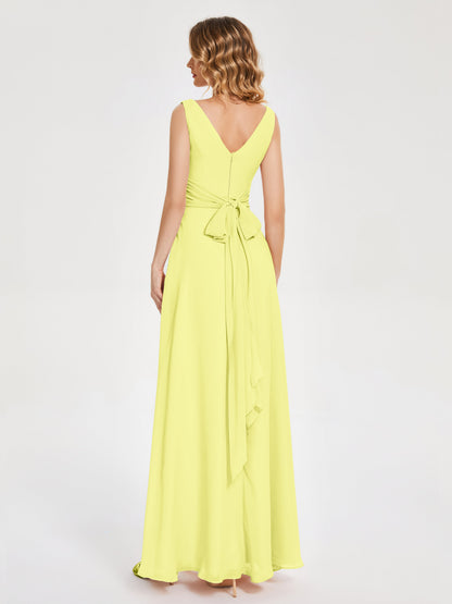 Lucille Simple V-neck Bridesmaid Dress with Pockets