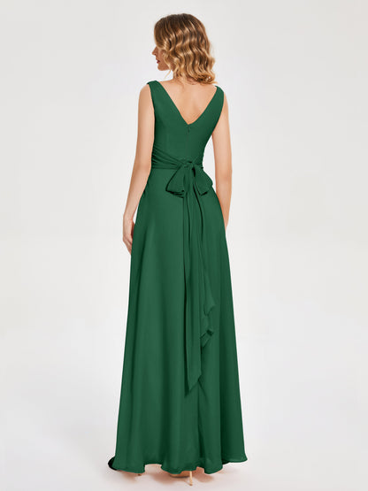 Lucille Simple V-neck Bridesmaid Dress with Pockets
