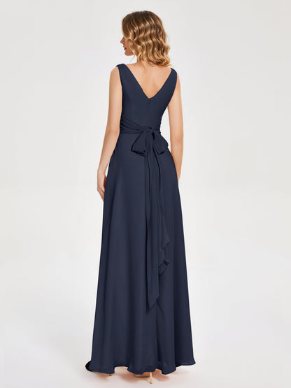 Lucille Simple V-neck Bridesmaid Dress with Pockets