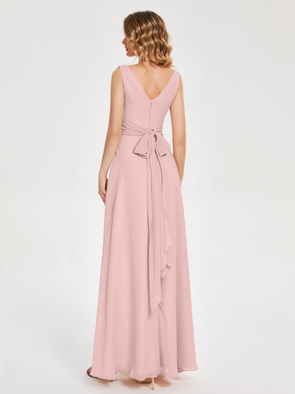 Lucille Simple V-neck Bridesmaid Dress with Pockets