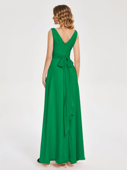 Lucille Simple V-neck Bridesmaid Dress with Pockets