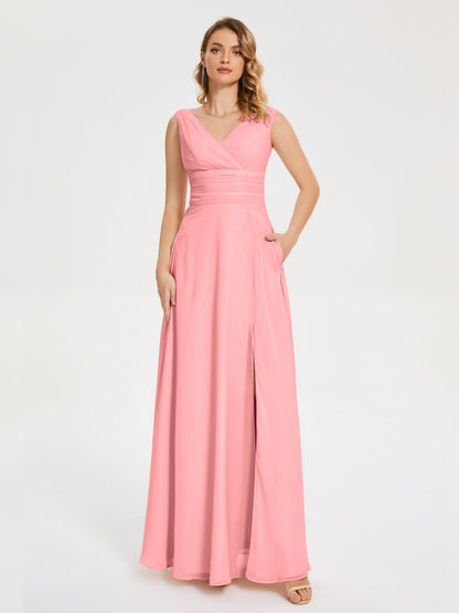 Lucille Simple V-neck Bridesmaid Dress with Pockets