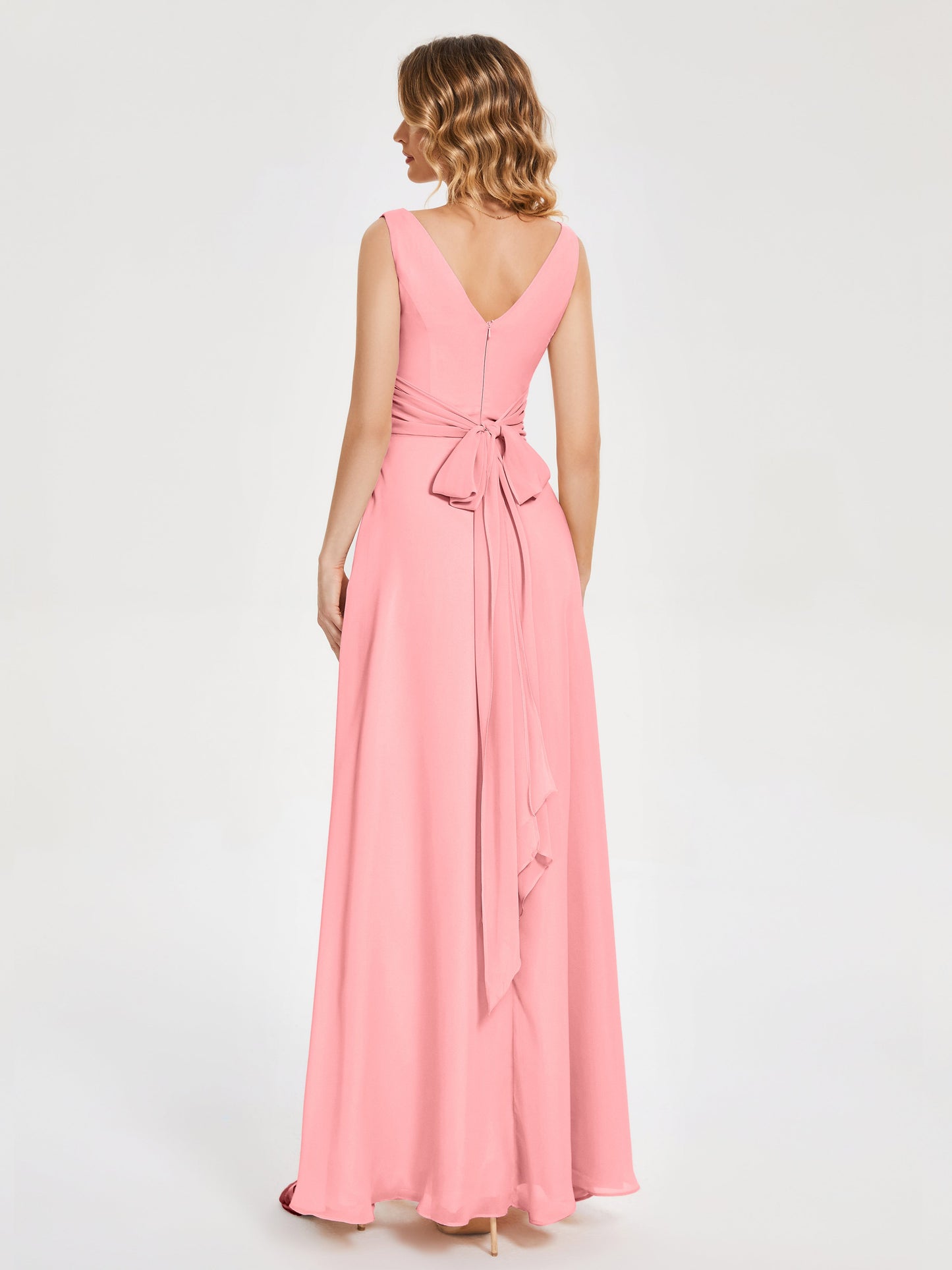 Lucille Simple V-neck Bridesmaid Dress with Pockets