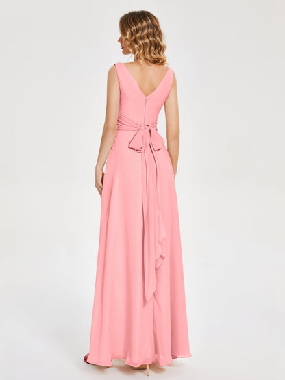 Lucille Simple V-neck Bridesmaid Dress with Pockets