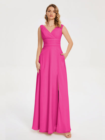 Lucille Simple V-neck Bridesmaid Dress with Pockets
